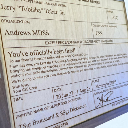 Air Force "Excellence/Discrepancy Report (AETC Form 341)