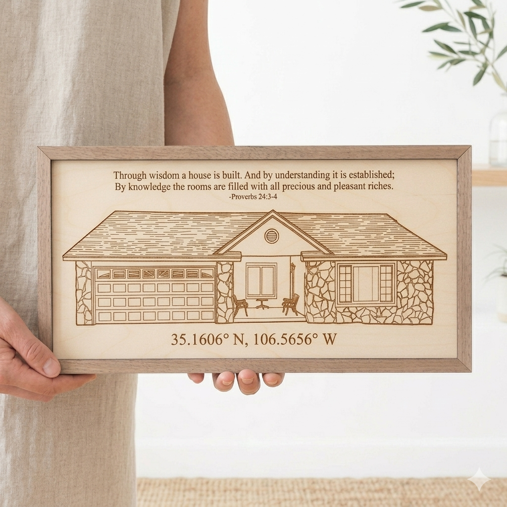 Wood Home Portrait, Laser Engraved