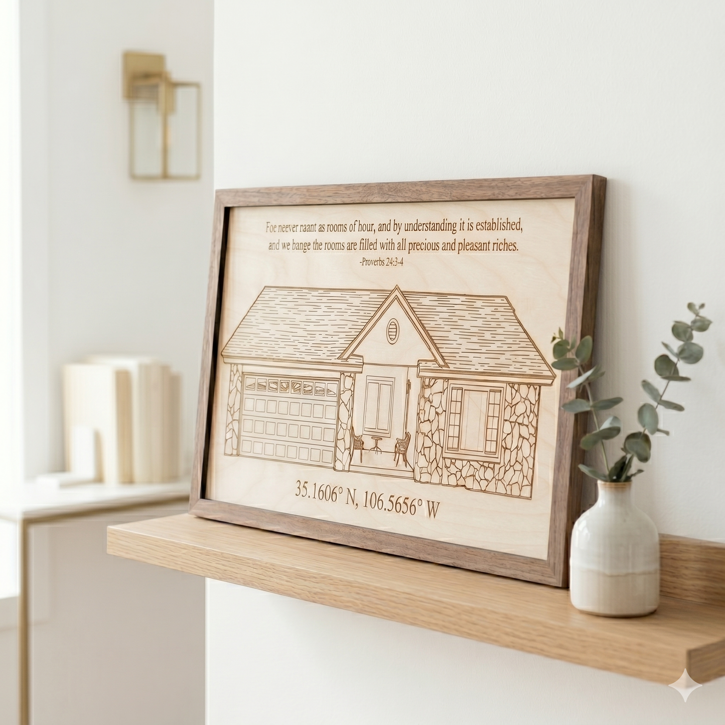 Wood Home Portrait, Laser Engraved