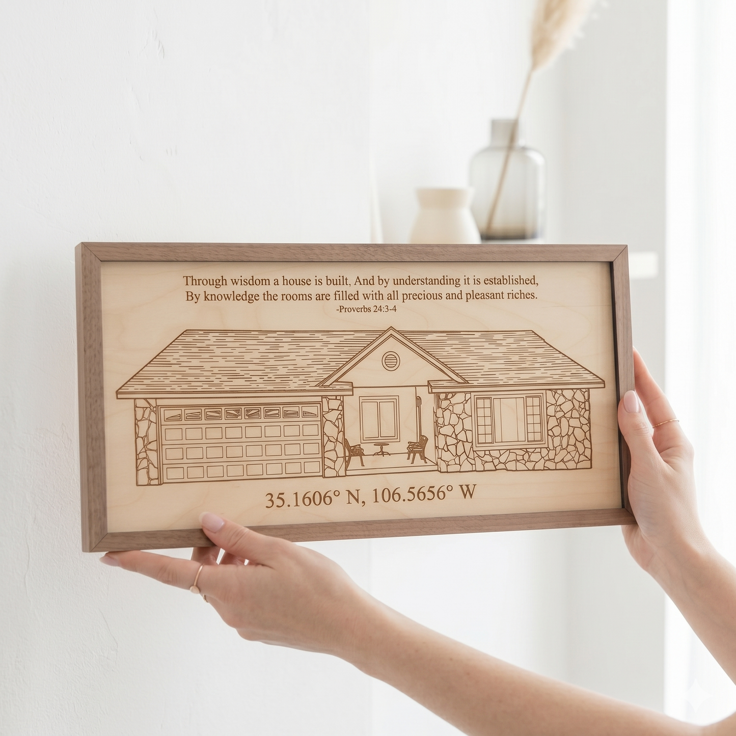 Wood Home Portrait, Laser Engraved